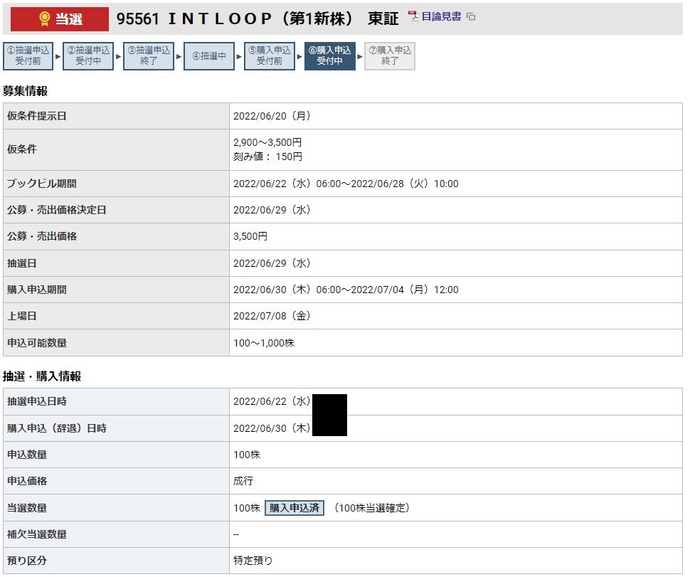 東海東京証券INTLOOP当選明細