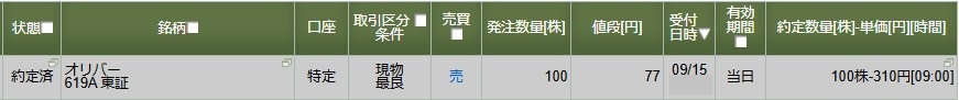 オリバー 松井証券 売却明細