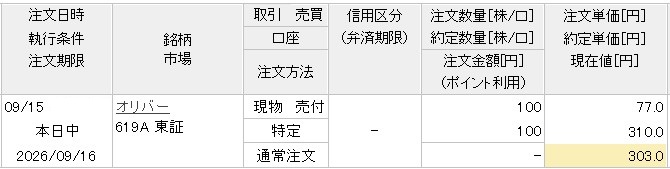 オリバー 楽天証券 売却明細